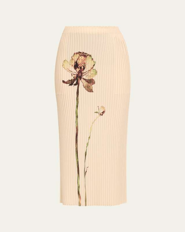 Pressed Flora Pleats Pencil Skirt